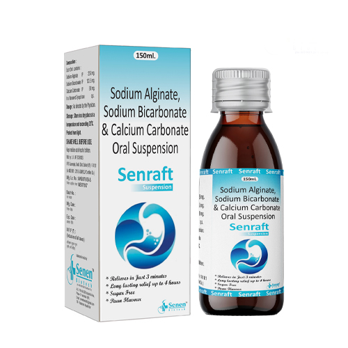 Product Name: Senraft, Compositions of Senraft are Sodium Alginate, Sodium Bicarbonate & Calcium Carbonate Oral Suspension - Senen Biotech