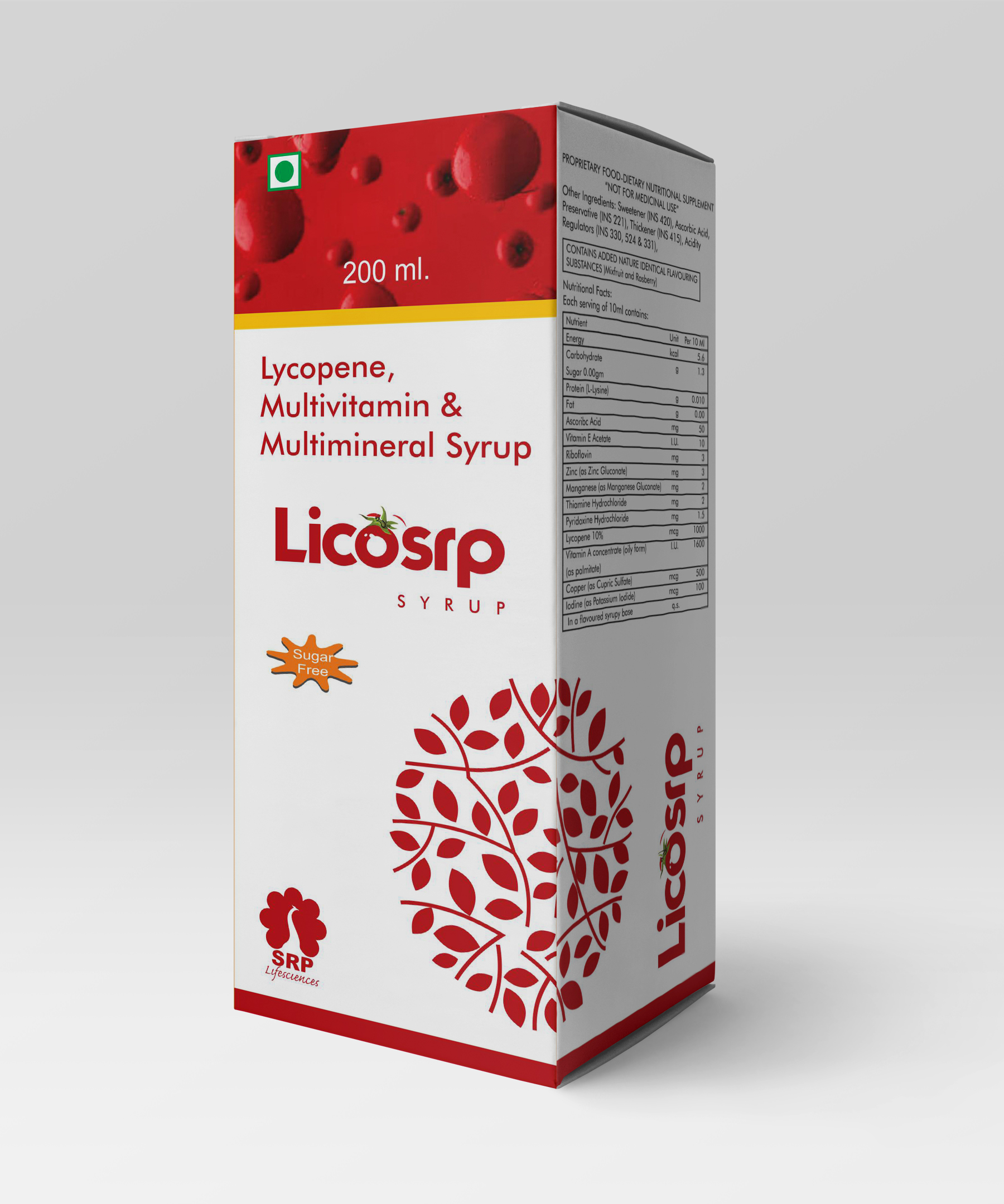 Product Name: Licosrp, Compositions of Licosrp are Lycopene, Multivitamin & Multimineral Syrup - Cynak Healthcare