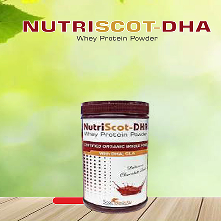 Product Name: Nutriscot DHA, Compositions of Nutriscot DHA are Whey Protien Powder - Scothuman Lifesciences