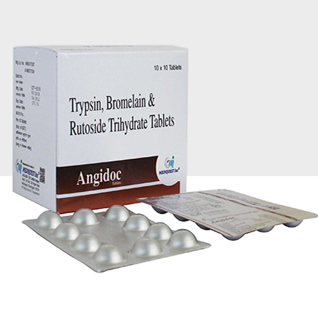 Product Name: ANGIDOC, Compositions of ANGIDOC are Trypsin, Bromelain & Rutoside Trihydrate Tablets - Mediquest Inc