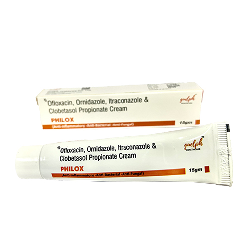 Product Name: Philox, Compositions of Philox are Ofloxacin, Ornidazole, Itraconazole & Clobetasol Propionate Cream - Guelph Healthcare Pvt Ltd