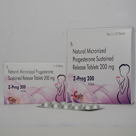 Product Name: Z PREG 200, Compositions of Z PREG 200 are Natural Micronised Progesterone Sustained Release Tablets 200mg - Alencure Biotech Pvt Ltd