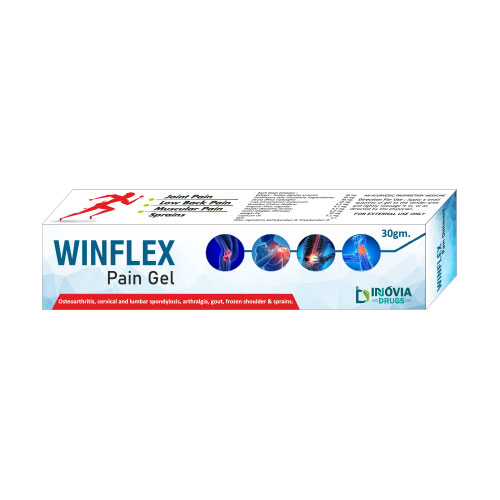 Product Name: Winflex Pain Gel, Compositions of Winflex Pain Gel are Osteoarthritis,Cervical and Lumber Spondylosis,Arthralgia,Frozen Shoulder & Sprains - Innovia Drugs