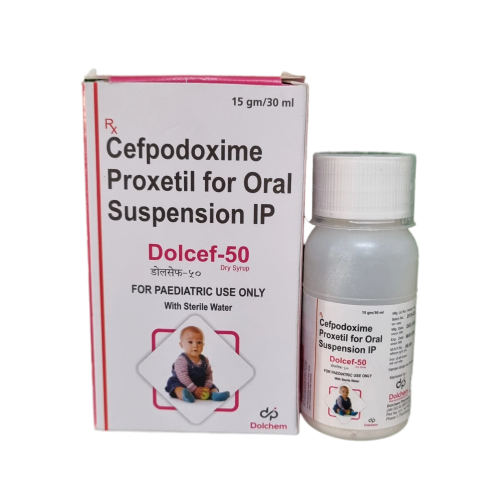 Product Name: Dolcef 50, Compositions of Dolcef 50 are Cefpodoxime Proxetil for Oral Suspension IP - Dolchem Pharmaceuticals Private Limited