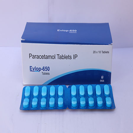 Product Name: Eviop 650, Compositions of Eviop 650 are Paracetamol Tablets IP - Eviza Biotech Pvt. Ltd
