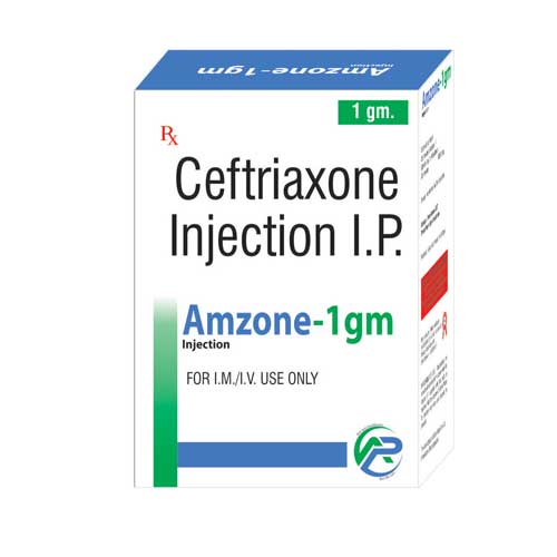 Product Name: Amzone 1 gm, Compositions of Amzone 1 gm are Ceftriaxone Injection IP - Ambrosia Pharma