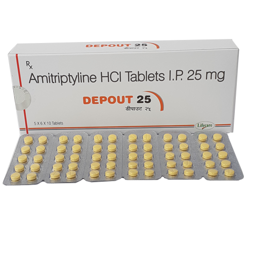 Product Name: Depout 25, Compositions of Depout 25 are Amitriptyline HCL Tablets IP 25mg - Lifecare Neuro Products Ltd.