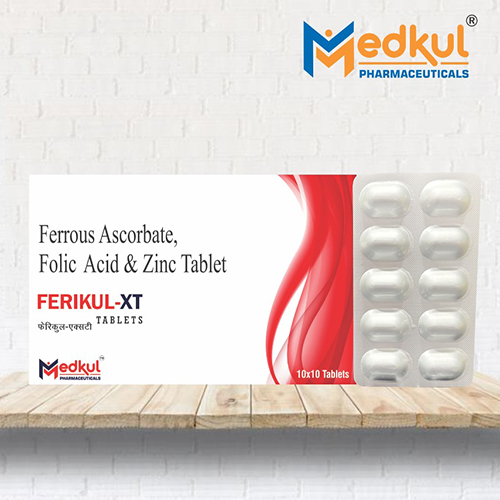 Product Name: Ferikul XT, Compositions of Ferikul XT are Ferrous Ascorbate,Folic Acid & Zinc Tablets - Medkul Pharmaceuticals