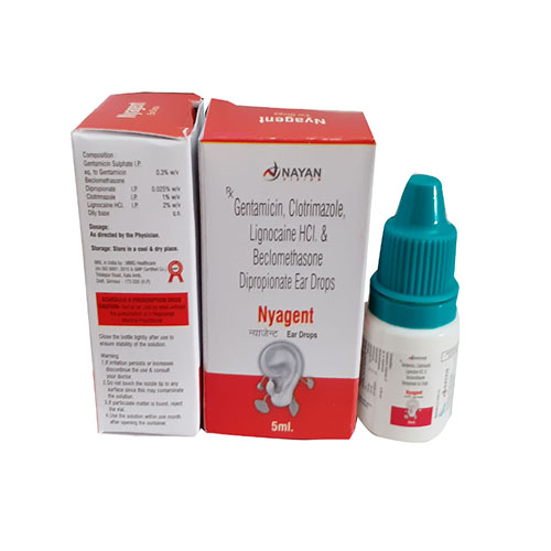 Product Name: Nyagent, Compositions of Nyagent are Gentamicin,Clotrimazole Lignocaine HCl. & Beclomethasone Dipropoinate Ear Drops - Arlak Biotech