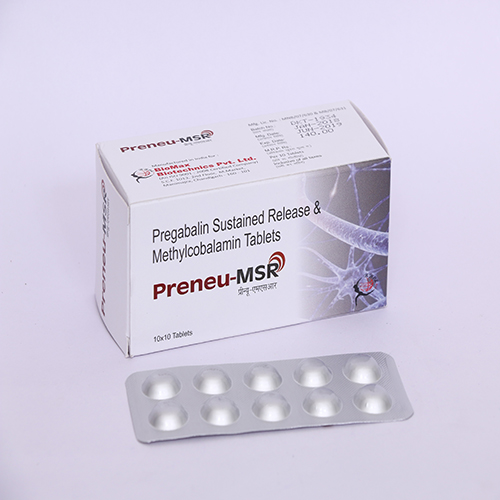 Product Name: PRENEU MSR, Compositions of PRENEU MSR are Pregabalin Sustained Release & Methylcobalamin Tablets - Biomax Biotechnics Pvt. Ltd