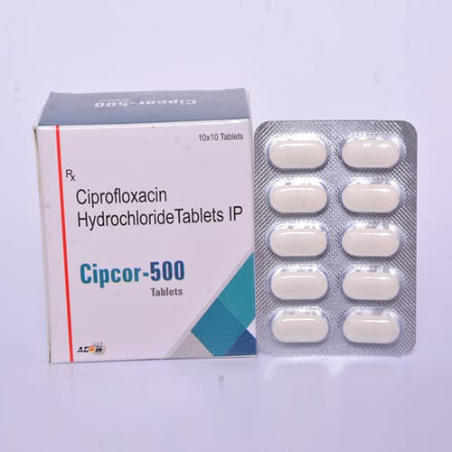 Product Name: CIPCOR 500 Tablets, Compositions of CIPCOR 500 Tablets are CIPROFLOXACIN HYDROCHLORIDE - Aeon Remedies