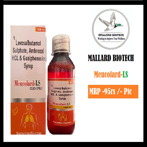 Product Name: Meucolard LS, Compositions of Meucolard LS are Levosalbutamol Sulphate, Ambroxol HCL & Guaiphenesin Syrup - Mallard Biotech Private Limited