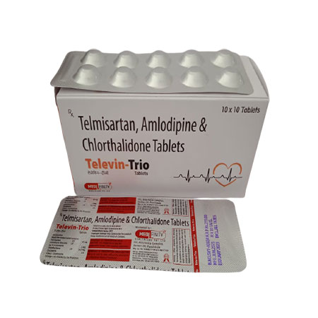 Product Name: Televin Trio, Compositions of Televin Trio are Telmisartan,Amlodipine & Chlorthalidone tablets  - Medifinity Healthcare pvt ltd