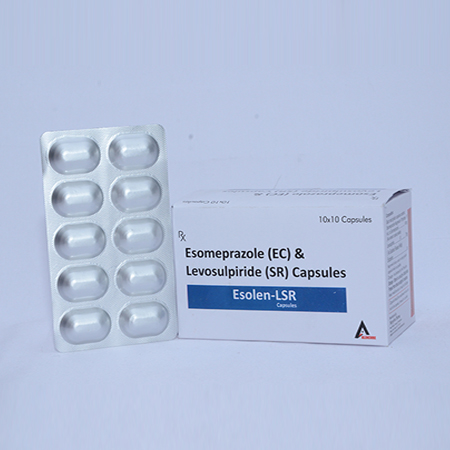 Product Name: ESOLEN LSR, Compositions of ESOLEN LSR are Esomprazole (EC) & Levosulpiride (SR) Capsules - Alencure Biotech Pvt Ltd