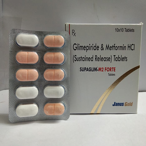 Product Name: Supaglim M2 forte, Compositions of Supaglim M2 forte are Glimepiride & Metformin HCL (SR) Tablets - Janus Biotech