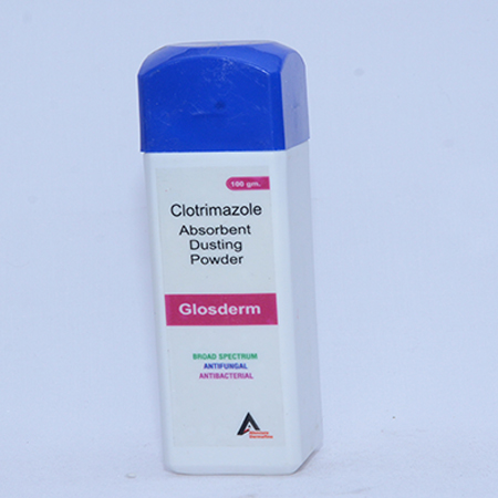 Product Name: GLOSDERM, Compositions of GLOSDERM are Clotrimazole Absorbent Dusting Powder - Alencure Biotech Pvt Ltd