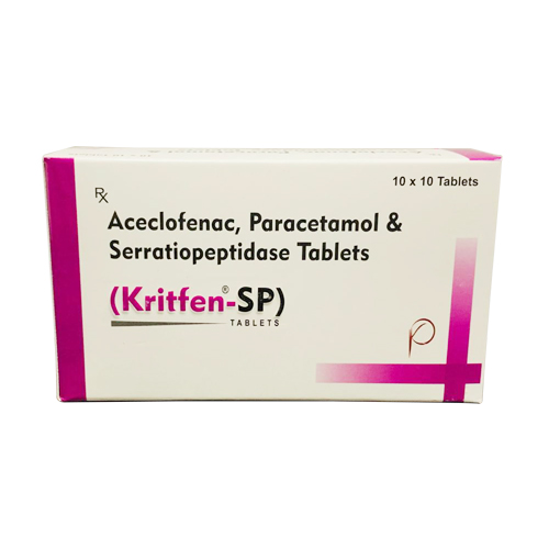 Product Name: Kritfen SP, Compositions of Kritfen SP are Aceclofenac, Paracetamol & Serratiopeptidase Tablets - Krishlar Pharmaceutical
