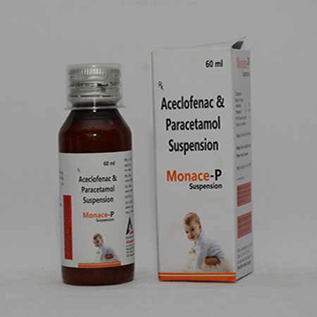Product Name: MONACE P, Compositions of MONACE P are Aceclofenac & Paracetamol Suspension - Alencure Biotech Pvt Ltd