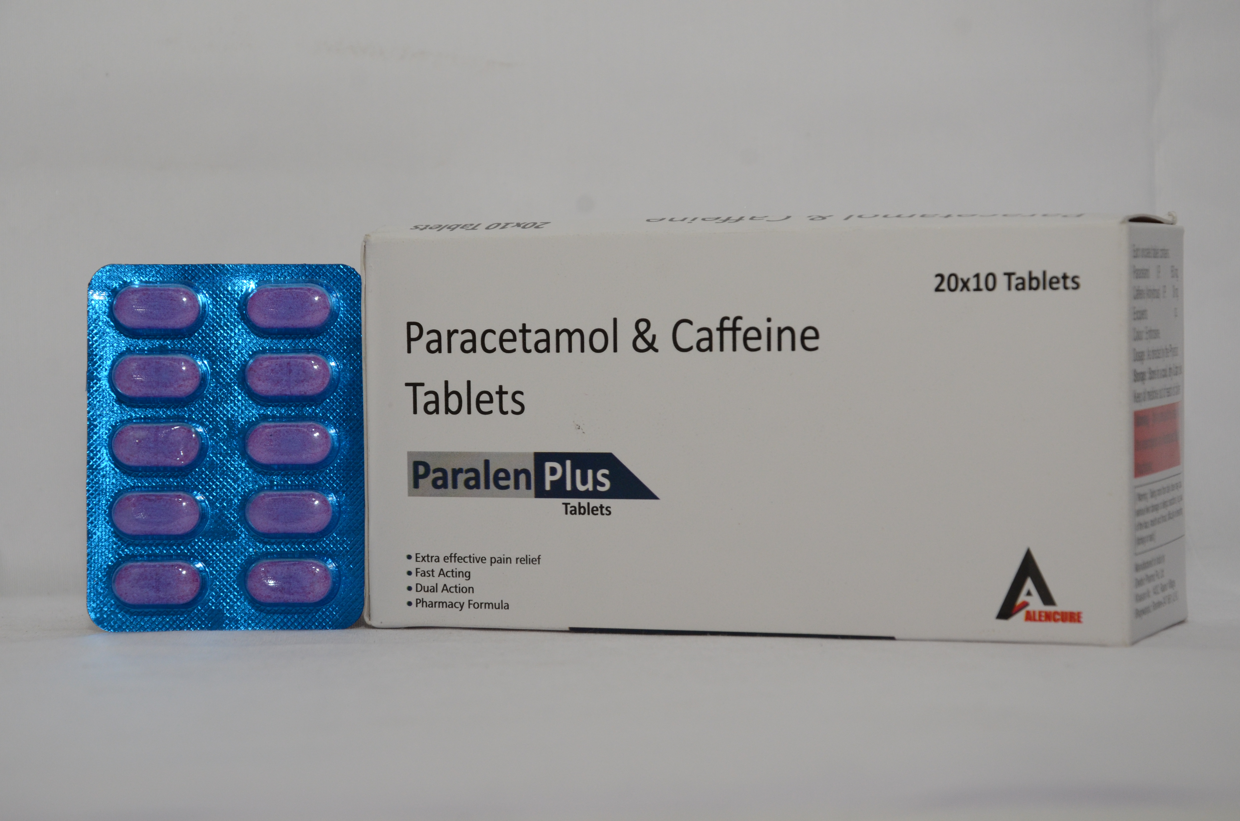 Product Name: PARALEN PLUS, Compositions of PARALEN PLUS are Paracetamol & Caffine Tablets - Alencure Biotech Pvt Ltd