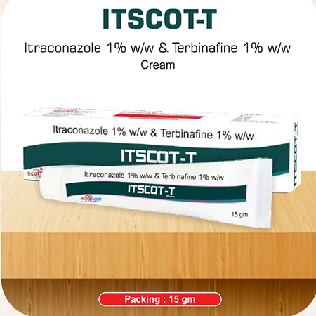 Product Name: Itscot, Compositions of Itscot are Itraconazone 1% w/w & Terbinafine 1% w/w Cream - Scothuman Lifesciences