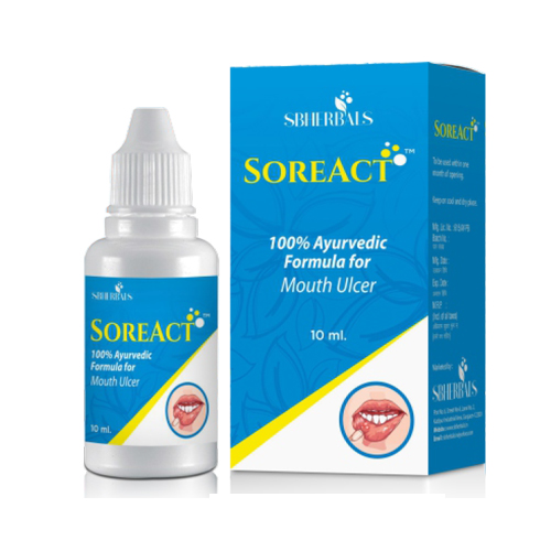 Product Name: Soreact, Compositions of Soreact are 100% Ayurvedic Formula Mouth Ulcer - Sbherbals