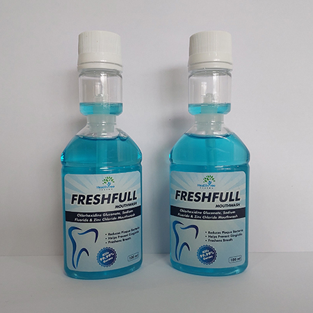 Product Name: Freshfull, Compositions of Freshfull are Chlorhexidine Gluconate, Sodium Fluoride & Zinc Chloride Mouthwash - Healthtree Pharma (India) Private Limited
