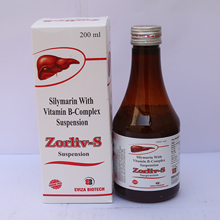 Product Name: Zorliv S, Compositions of Zorliv S are Silymarin With Vitamin B Complex Suspension - Eviza Biotech Pvt. Ltd