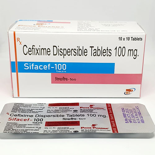 Product Name: Sifacef 100, Compositions of Sifacef 100 are Cefixime Dispersible Tablets 100 mg - Pride Pharma