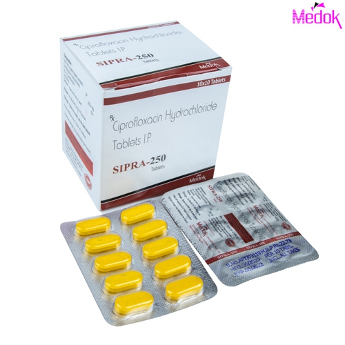 Product Name: Sipra 250, Compositions of Sipra 250 are Ciprofloxacin hydrochloride tablet LP - Medok Life Sciences Pvt. Ltd