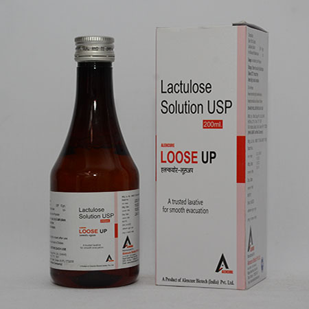 Product Name: LOOSE UP, Compositions of LOOSE UP are Lactulose Solution USP - Alencure Biotech Pvt Ltd