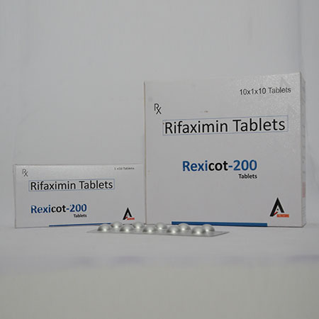 Product Name: REXICOT 200, Compositions of REXICOT 200 are Rifaximin Tablets - Alencure Biotech Pvt Ltd