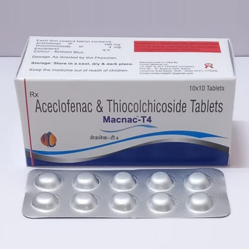 Product Name: Macnac T4, Compositions of Macnac T4 are Aceclefenac & thiocolchicoside  Tablets - Macro Labs Pvt Ltd