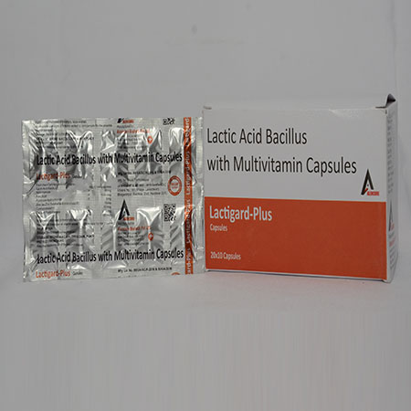 Product Name: LACTIGARD PLUS, Compositions of LACTIGARD PLUS are Lactic Acid Bacillus with Multivitamin Capsules - Alencure Biotech Pvt Ltd