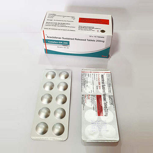 Product Name: Cetafen sr 200, Compositions of Cetafen sr 200 are Aceclofenac Sustained Release Tablets 200 mg - Pride Pharma