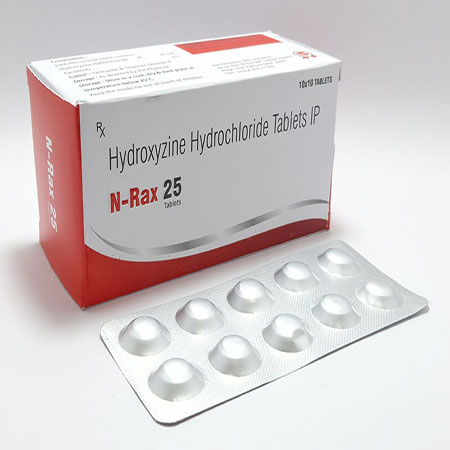 Product Name: N Rax 25, Compositions of N Rax 25 are Hydroxyzine Hydrochloride Tablets Ip - Noxxon Pharmaceuticals Private Limited