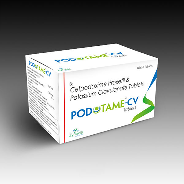 Product Name: Podotame CV, Compositions of Podotame CV are Cefpodoxime Proxetil & Potossium Clavulanate tablets - Zynovia Lifecare