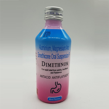 Product Name: Dimethnom, Compositions of Dimethnom are Aluminium,Magnesium And Simethicone Oral Suspension IP - Acinom Healthcare