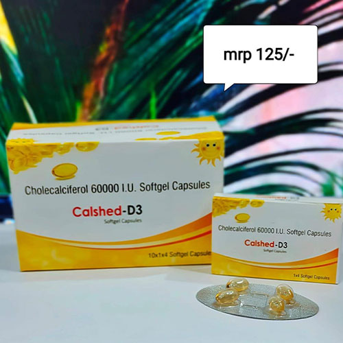 Product Name: Calshed D3, Compositions of Calshed D3 are Cholecalciferol 60,000 IU - Shedwell Pharma Private Limited