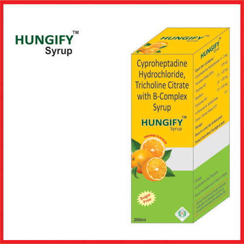 Product Name: Hungify, Compositions of Hungify are Cyproheptadine Hcl ,Tricholine Citrate with B-Complex Syrup - Greef Formulations
