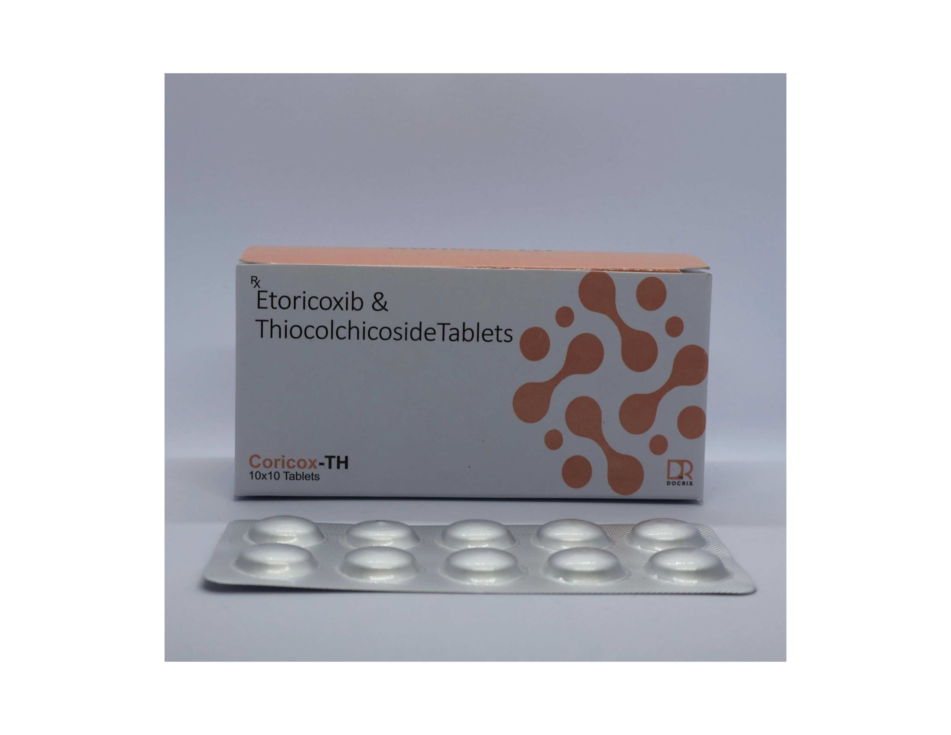 Product Name: Coricox TH, Compositions of Coricox TH are Etoricoxib & Thiocolchicoside Tablets - Docrix Healthcare