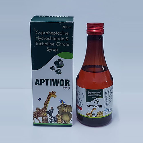 Product Name: Aptiwor Syrup, Compositions of Aptiwor Syrup are Cyproheptadine  Hydrochloride & Tricholine Citrate Syrup - WHC World Healthcare