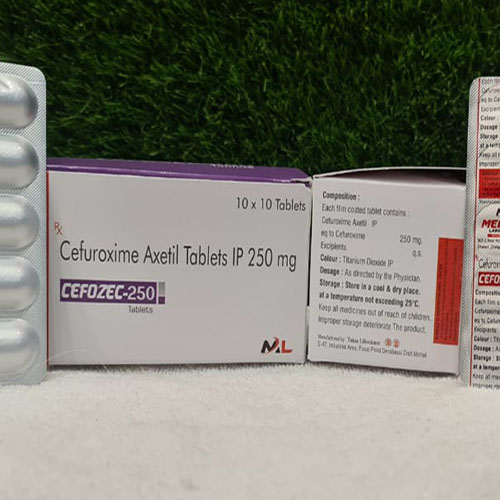 Product Name: Cefozec 250, Compositions of Cefozec 250 are Cefuroxime Axetil Tablets IP 250mg - Medizec Laboratories