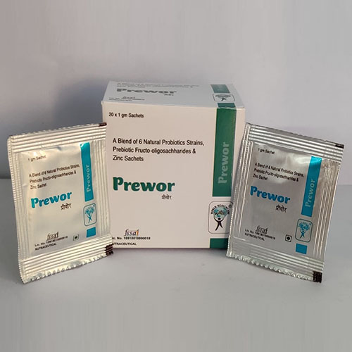 Product Name: Prewor, Compositions of Prewor are A Blend of 6 Natural Probiotics Strains  Prebotics  Fructo Oligosachharides & Zinc Sachets - WHC World Healthcare