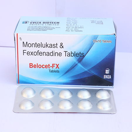 Product Name: Belocet FX, Compositions of Belocet FX are Montelukast & Fexofenadine Tablets - Eviza Biotech Pvt. Ltd