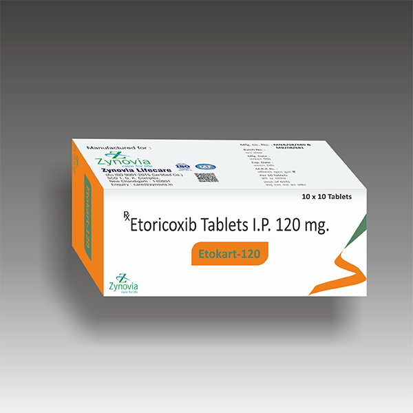 Product Name: Etakart 120, Compositions of Etakart 120 are Etoricoxib Tablets I.P 120 mg - Zynovia Lifecare
