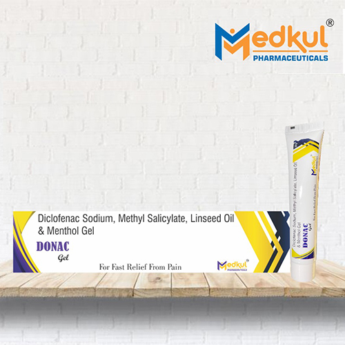 Product Name: Donac, Compositions of Donac are Diclofenac Sodium,Linseed Oil,Methyl Salicylate,Menthol l Gel - Medkul Pharmaceuticals