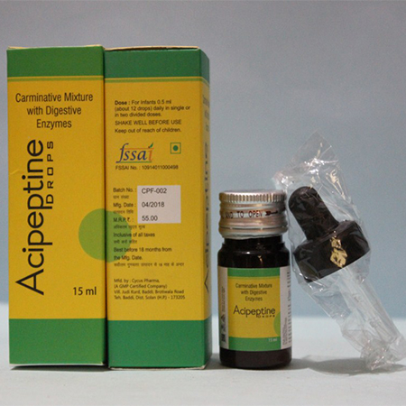 Product Name: Acipeptine Drops, Compositions of Acipeptine Drops are Carminative Mixture with Digestive Enzyme - Acinom Healthcare