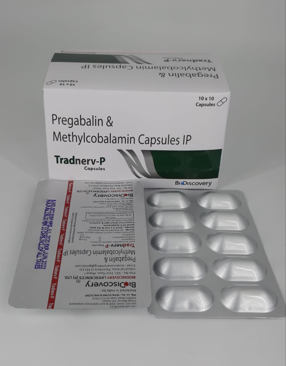 Product Name: Tradnerv P, Compositions of Pregabalin & Methylcobalamin Capsules IP are Pregabalin & Methylcobalamin Capsules IP - Biodiscovery Lifesciences Pvt Ltd