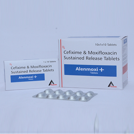 Product Name: ALENMOXI +, Compositions of ALENMOXI + are Cefixime & Moxifloxacin Sustained Release Tablets - Alencure Biotech Pvt Ltd