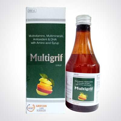 Product Name: MULTIGRIF, Compositions of MULTIGRIF are Multivitamin and Multimineral Syrup - Alardius Healthcare